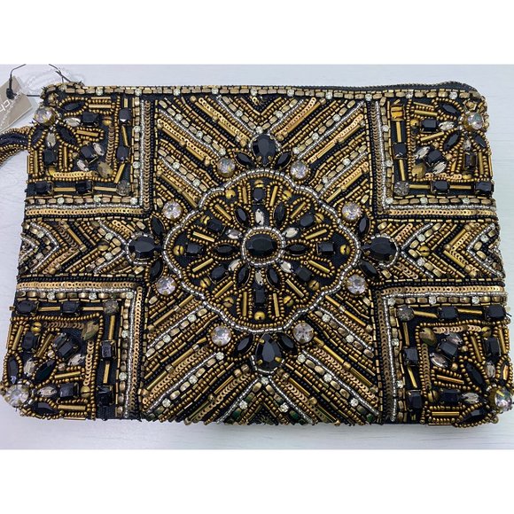 Chicos Beaded Clutch Wristlet Purse Pouch Zip Top NWT - Picture 2 of 14